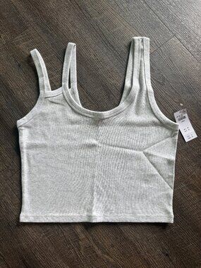 Abercrombie & Fitch Soft A&F Grey Essentials Ribbed Double Strap Tank Top XL NWT